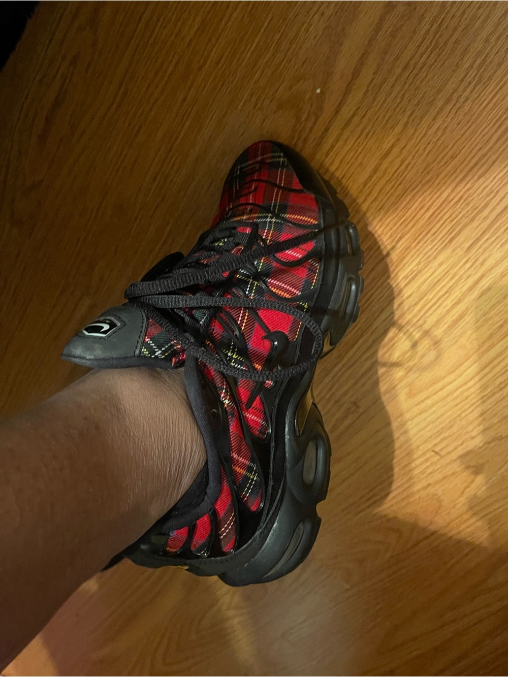 Nike Women's Red Plaid Black Accent Sneakers - Picture 4 of 7